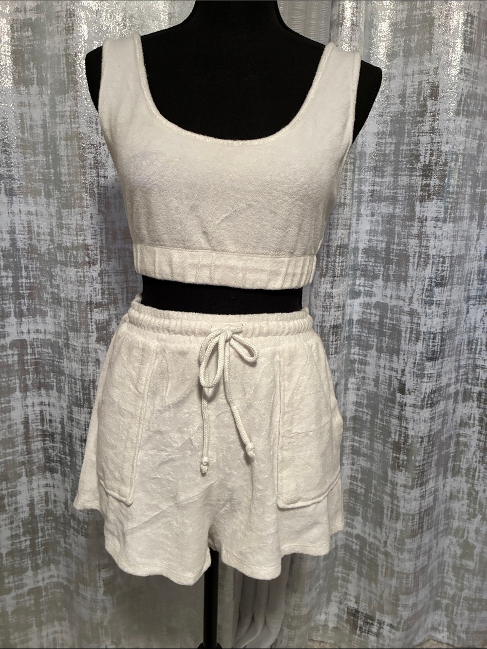 Zara Cream Terry Cloth Drawstring Shorts